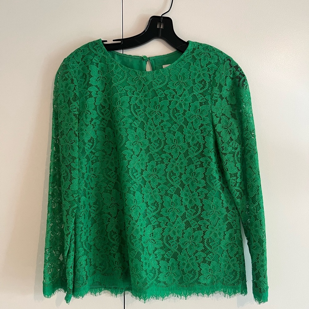 Diane Von Furstenberg Kelly Green Lace Blouse
